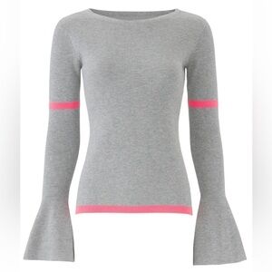 SLATE & WILLOW Grey Bell Sleeve Sweater Pink Stripe Detail‎ Cotton Size Small